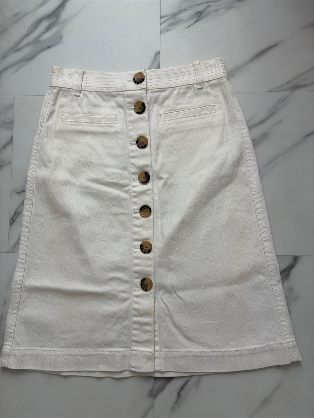 Ann Taylor White Button-Front A-Line Skirt